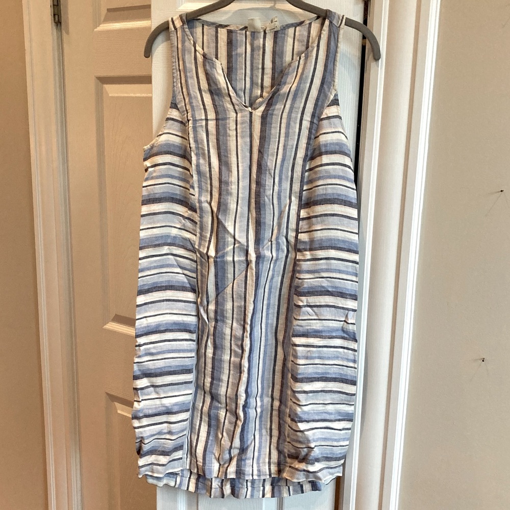 100% linen striped summer sheath dress
